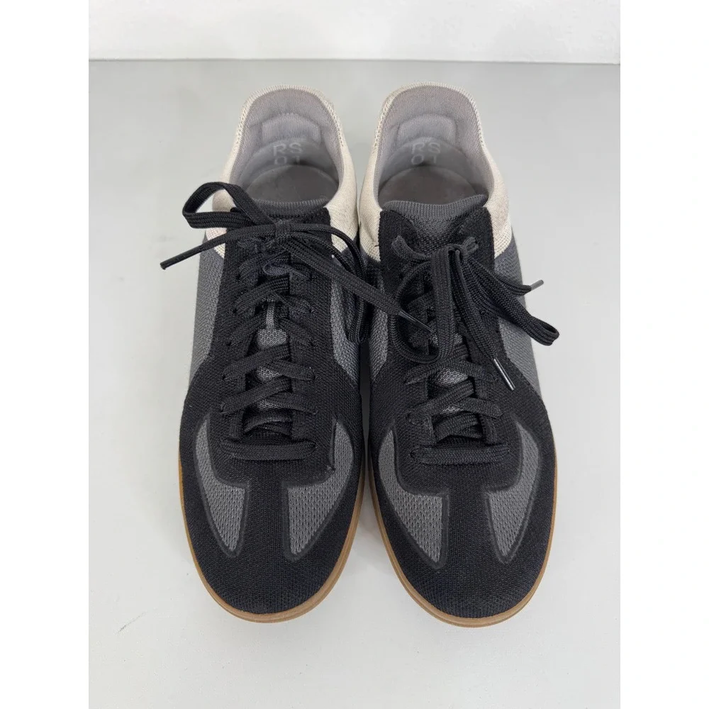 Rothys RS01 Sneaker Mens 10 Black Grey Knit Lace Up Gum Sole Sustainable Shoes